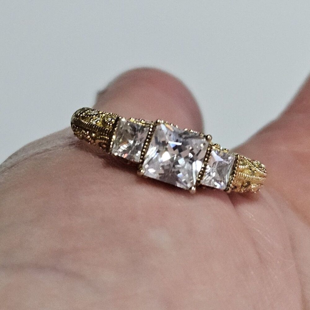 Vanna K 18K Gold Over Sterling CZ Cocktail Ring Size 11